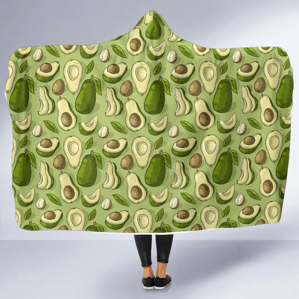 Avocado Green Patttern Print Hooded Blanket-grizzshop