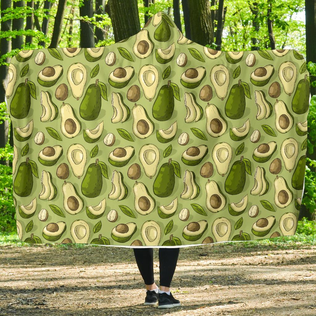 Avocado Green Patttern Print Hooded Blanket-grizzshop