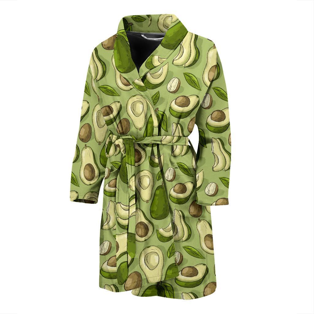 Avocado Green Patttern Print Men Long Robe-grizzshop