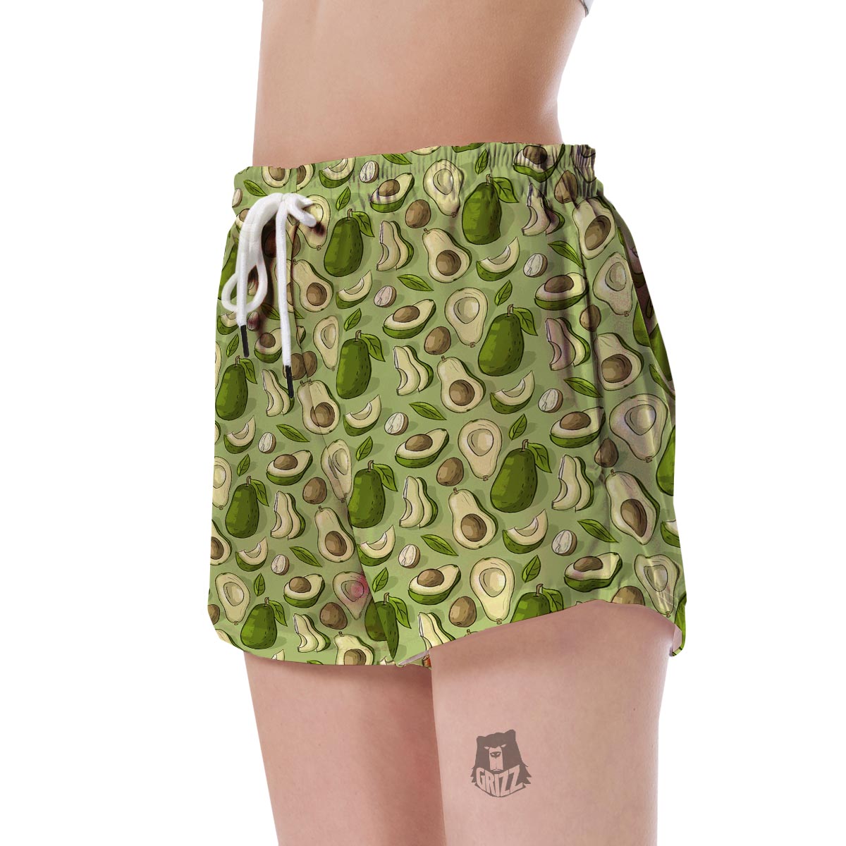 Avocado Green Patttern Print Women's Shorts-grizzshop