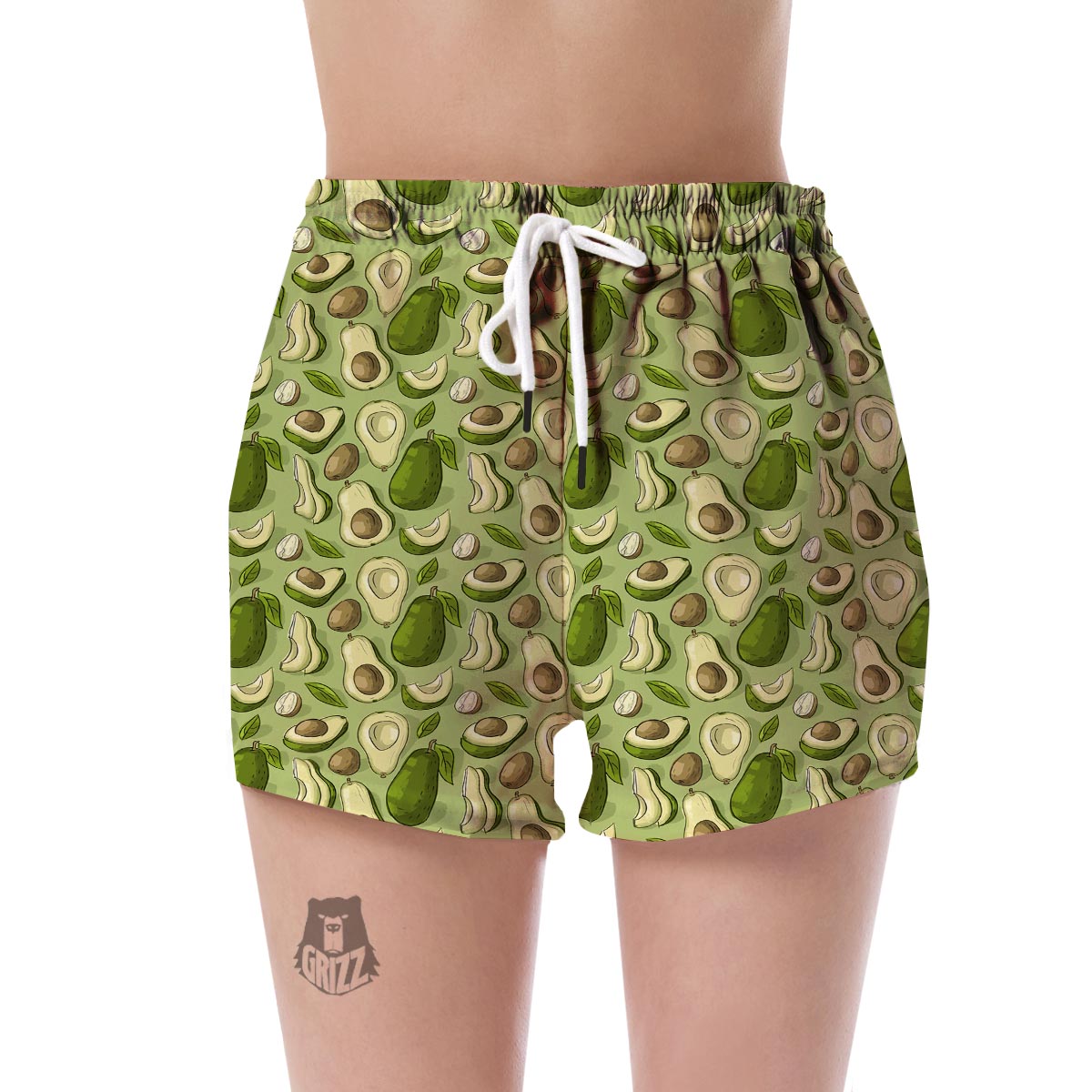Avocado Green Patttern Print Women's Shorts-grizzshop