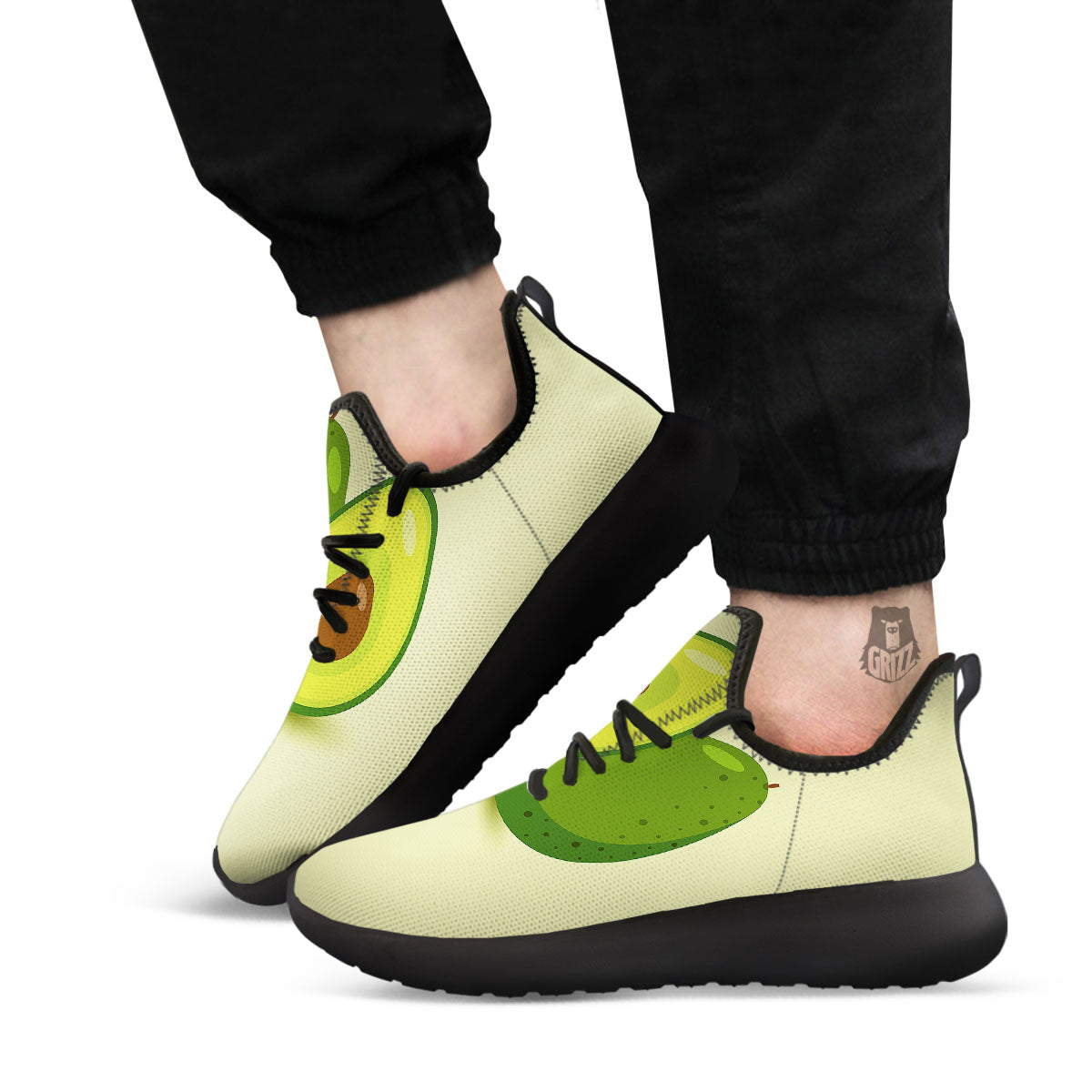 Avocado Green Print Black Athletic Shoes-grizzshop