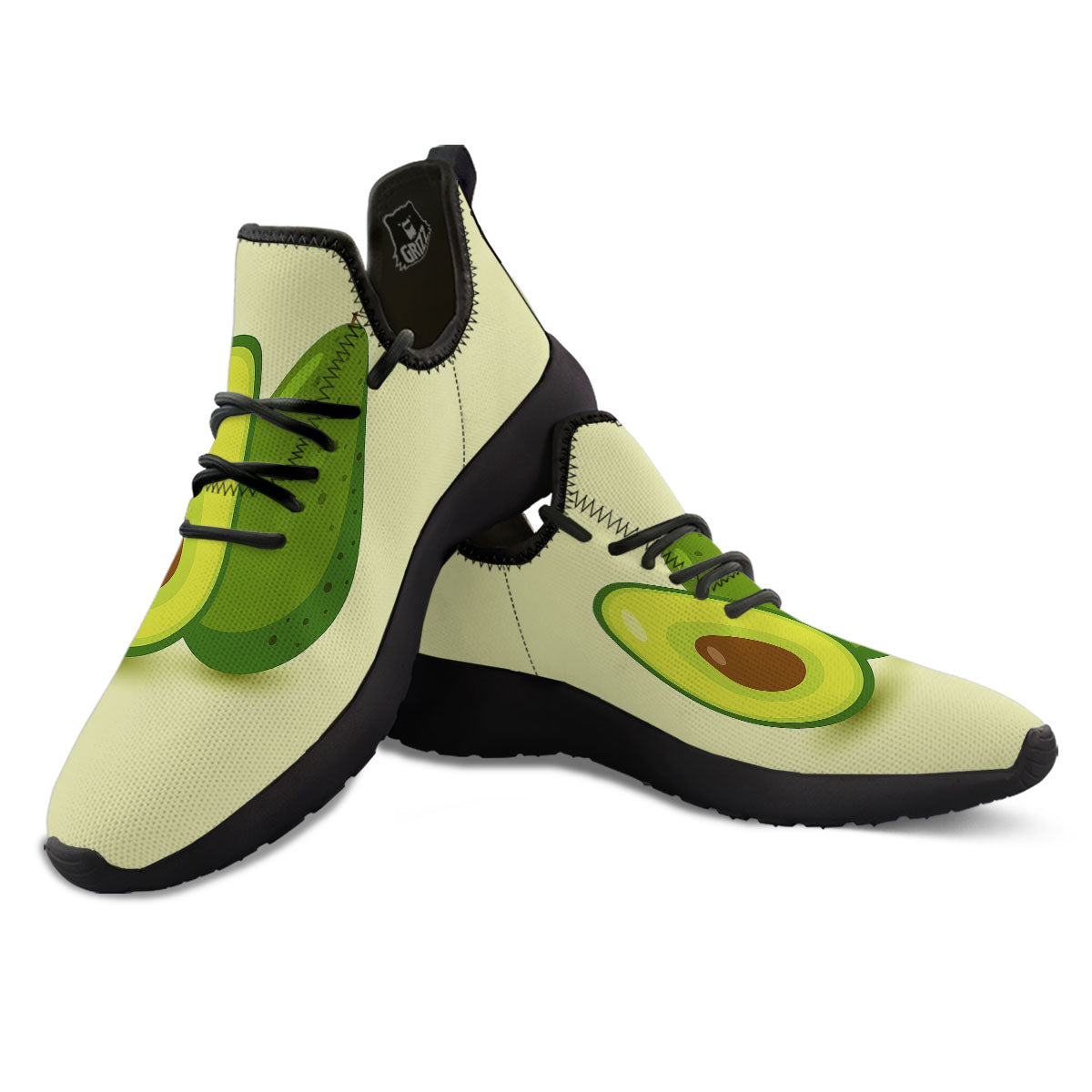 Avocado Green Print Black Athletic Shoes-grizzshop