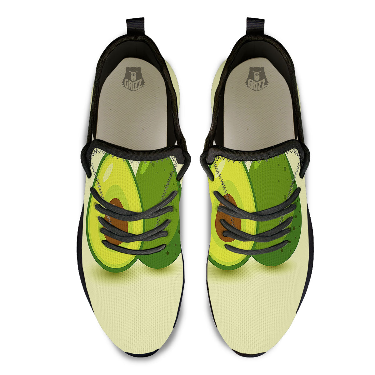Avocado Green Print Black Athletic Shoes-grizzshop
