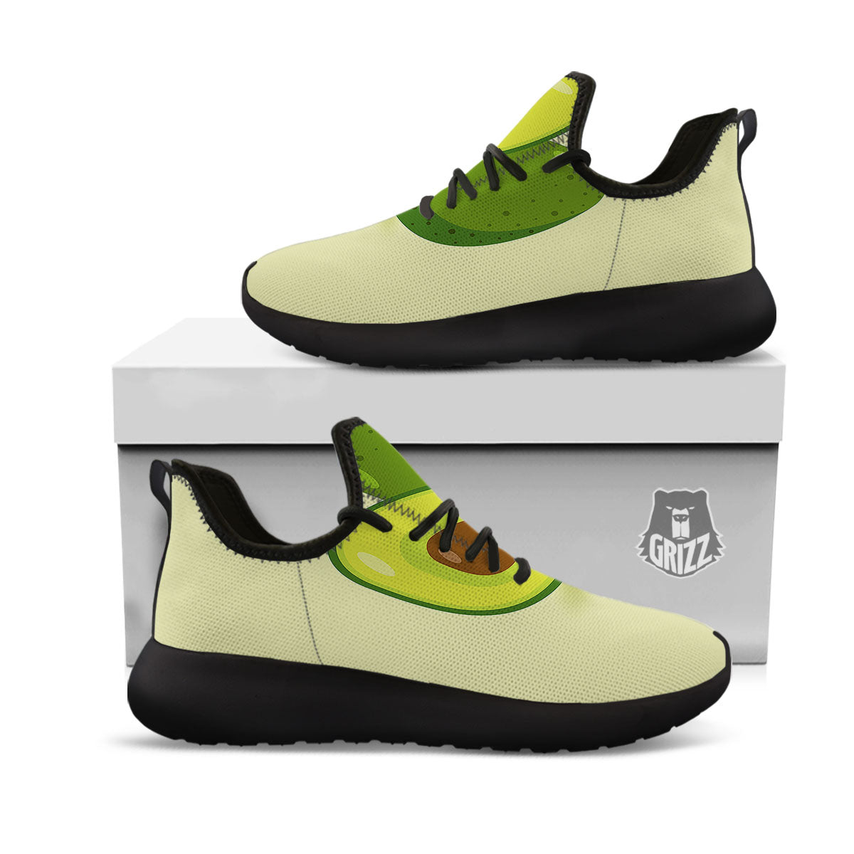 Avocado Green Print Black Athletic Shoes-grizzshop