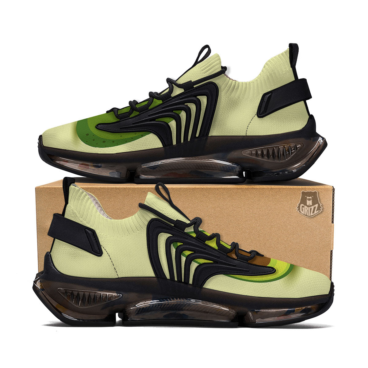 Avocado Green Print Black Gym Shoes-grizzshop