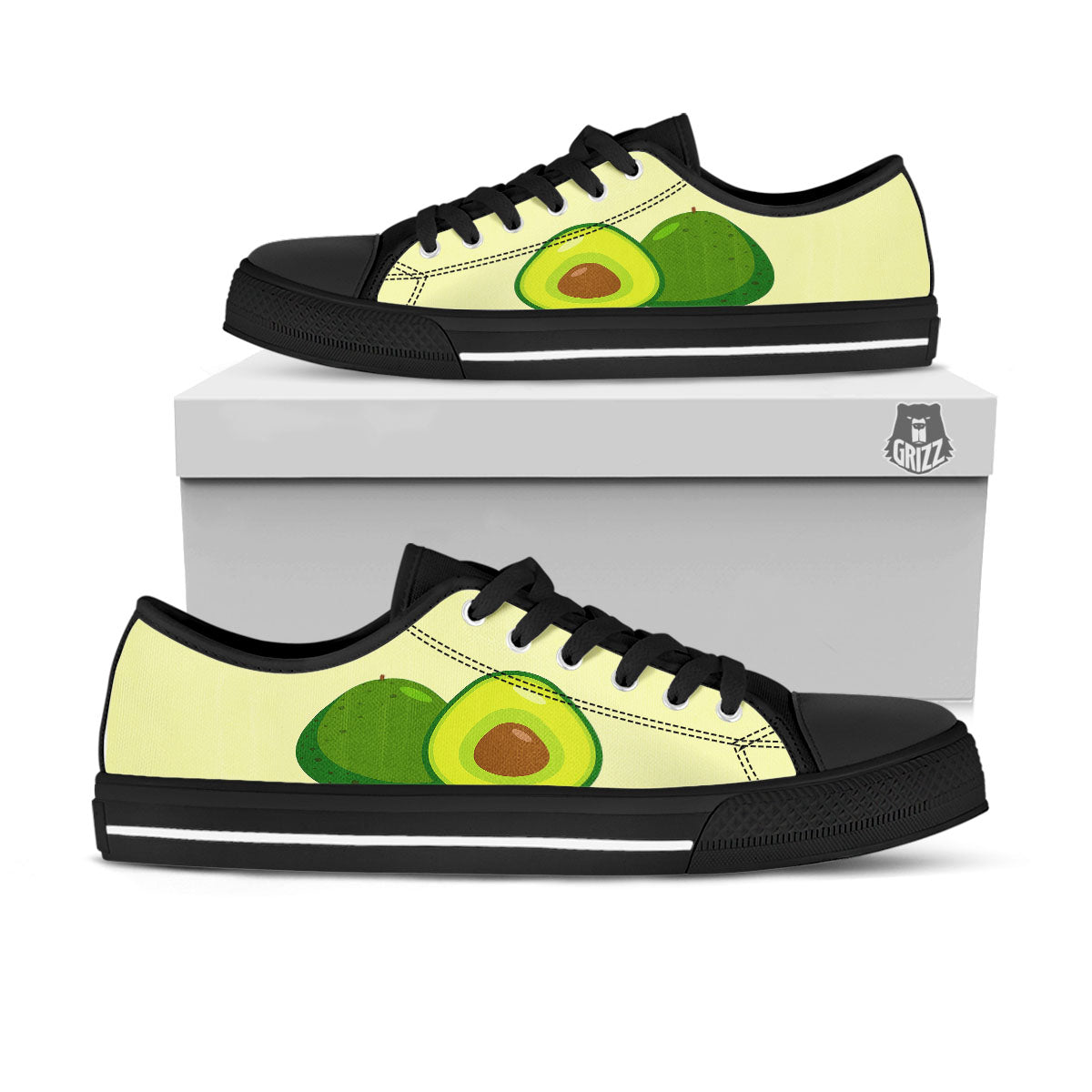 Avocado Green Print Black Low Top Shoes-grizzshop