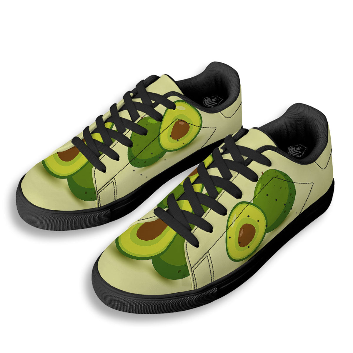 Avocado Green Print Black Low Top Sneakers-grizzshop