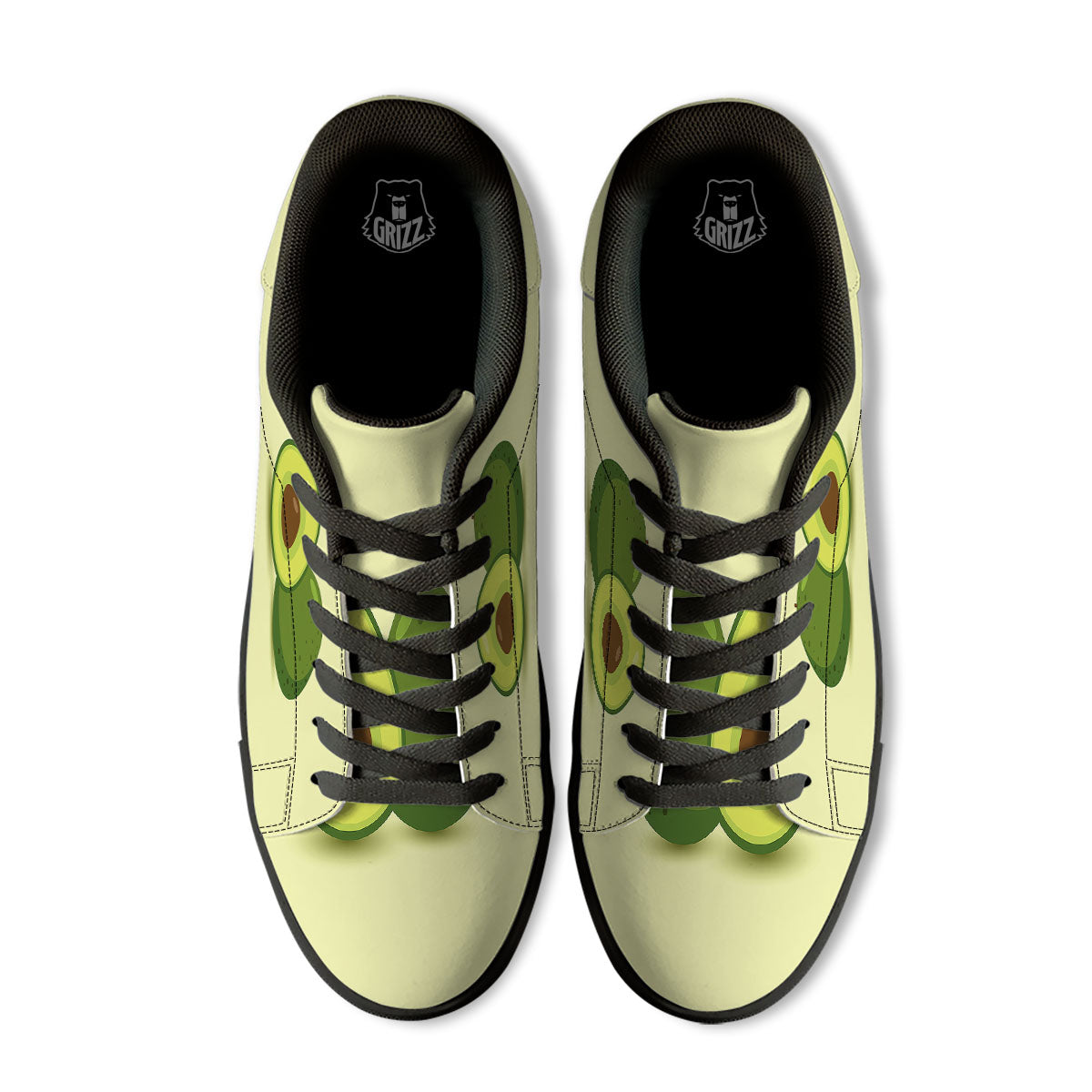 Avocado Green Print Black Low Top Sneakers-grizzshop