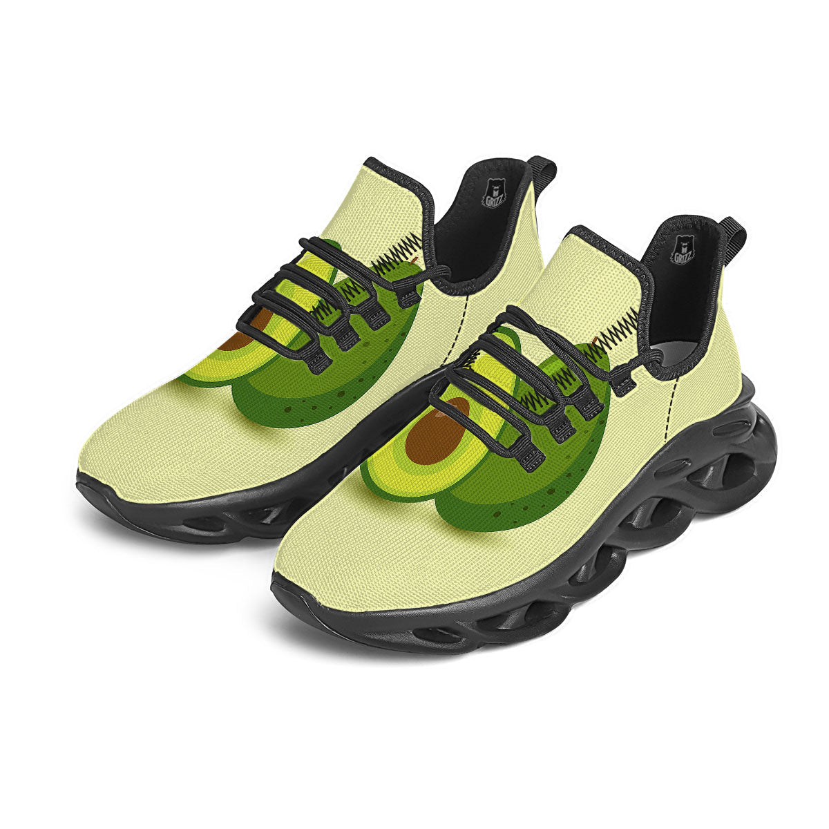 Avocado Green Print Black Running Shoes-grizzshop
