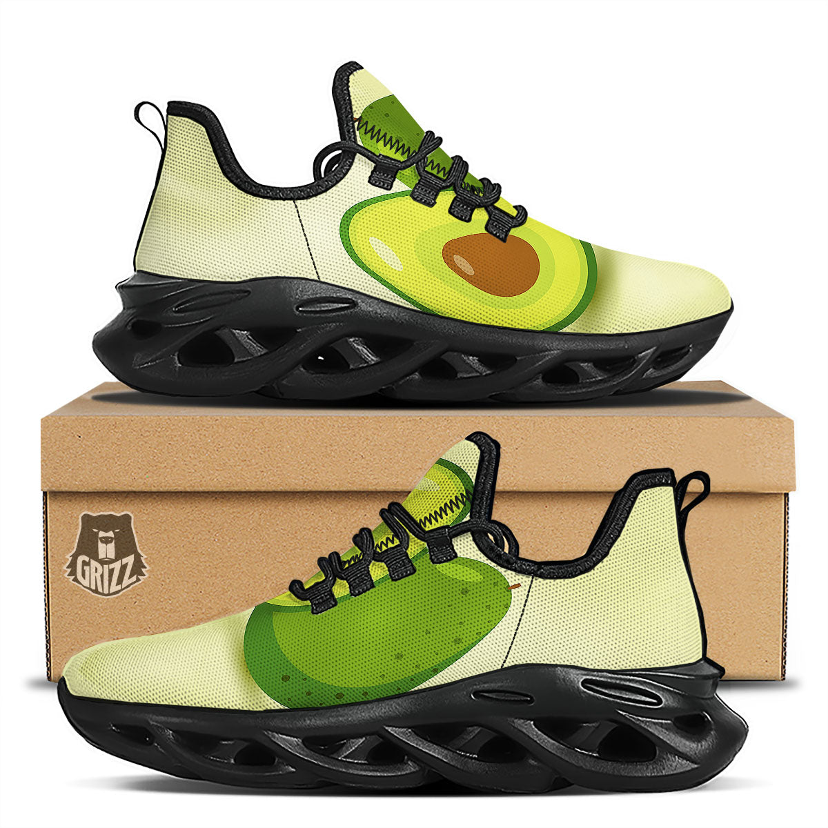 Avocado Green Print Black Running Shoes-grizzshop