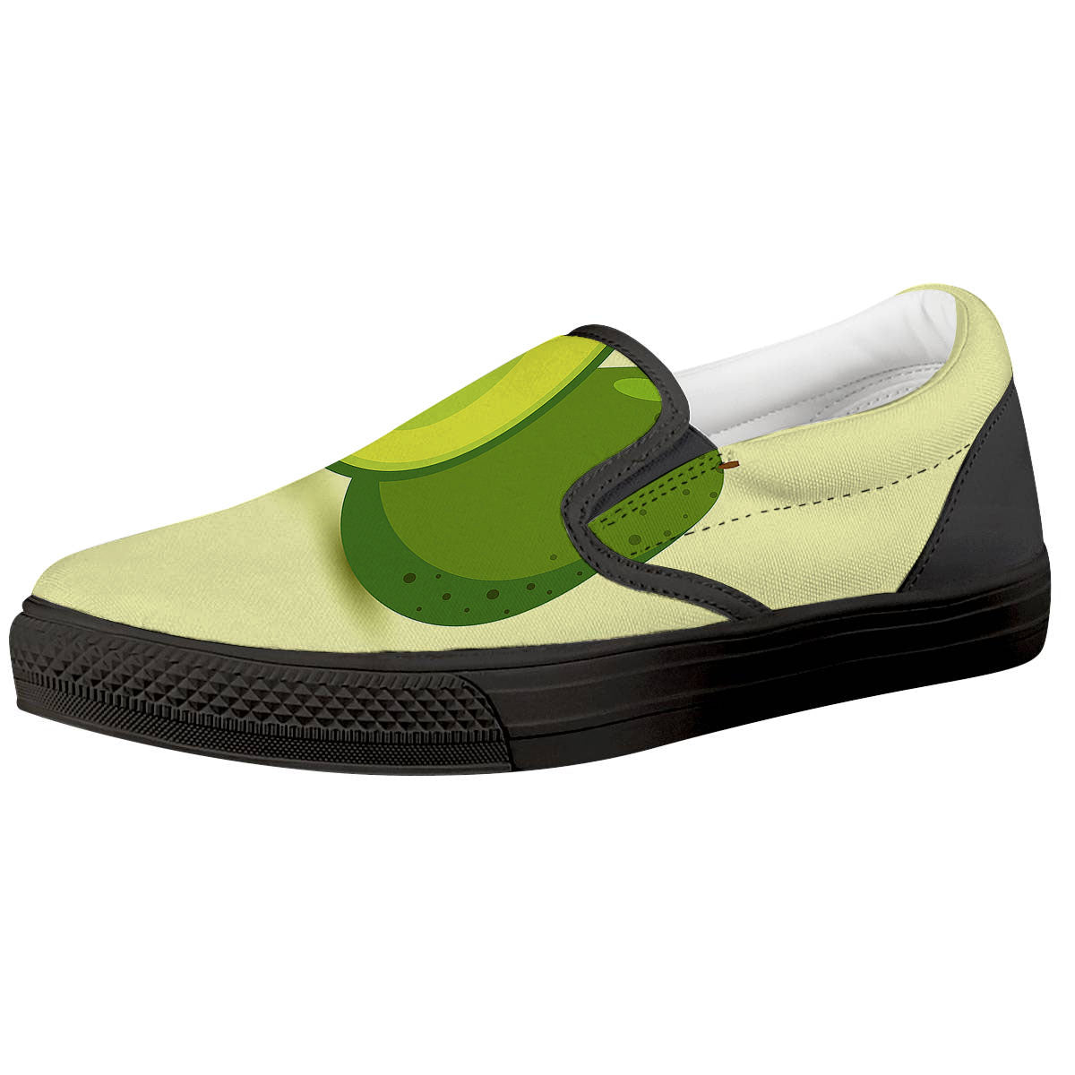 Avocado Green Print Black Slip On Shoes-grizzshop