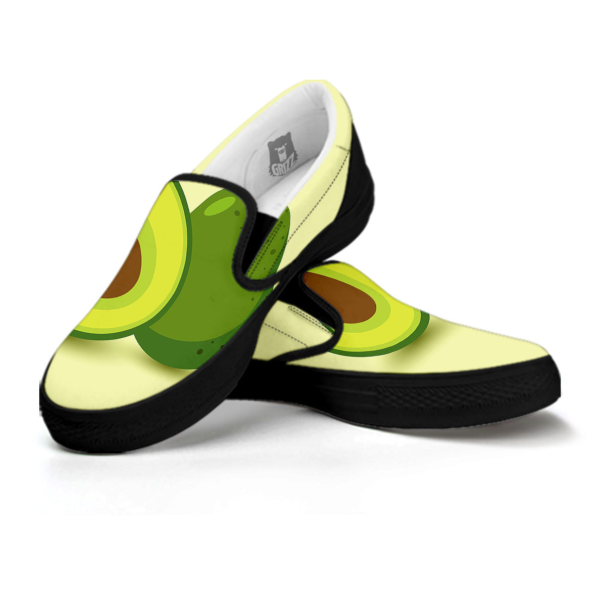 Avocado Green Print Black Slip On Shoes-grizzshop