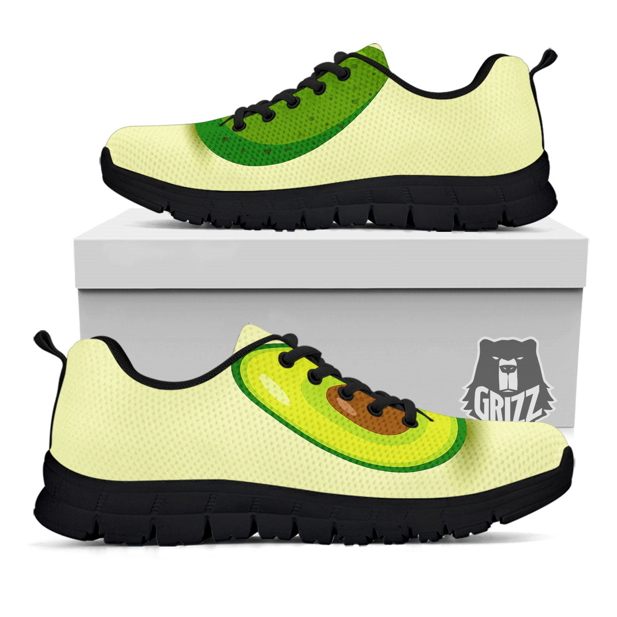 Avocado Green Print Black Sneaker-grizzshop