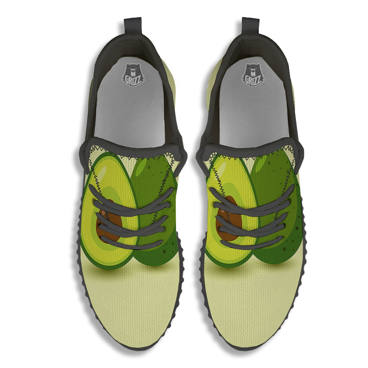 Avocado Green Print Black Walking Shoes-grizzshop