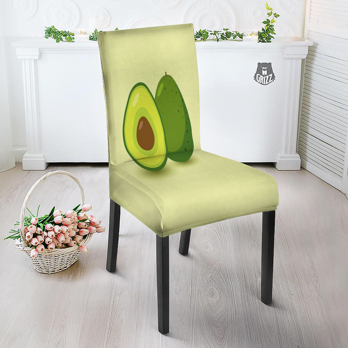Avocado Green Print Dining Chair Slipcover-grizzshop