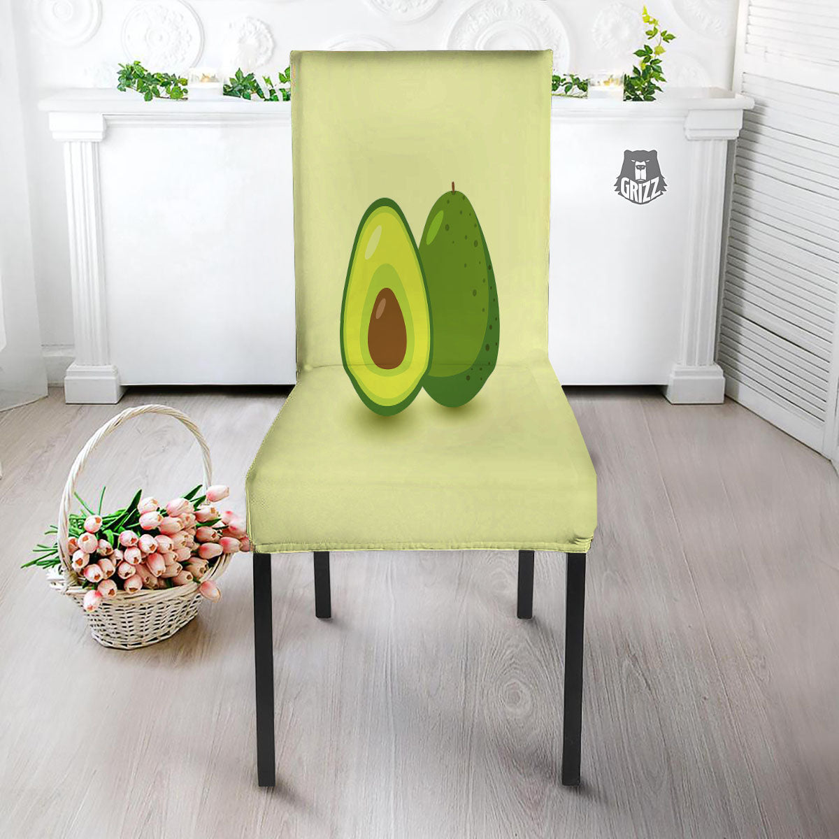 Avocado Green Print Dining Chair Slipcover-grizzshop