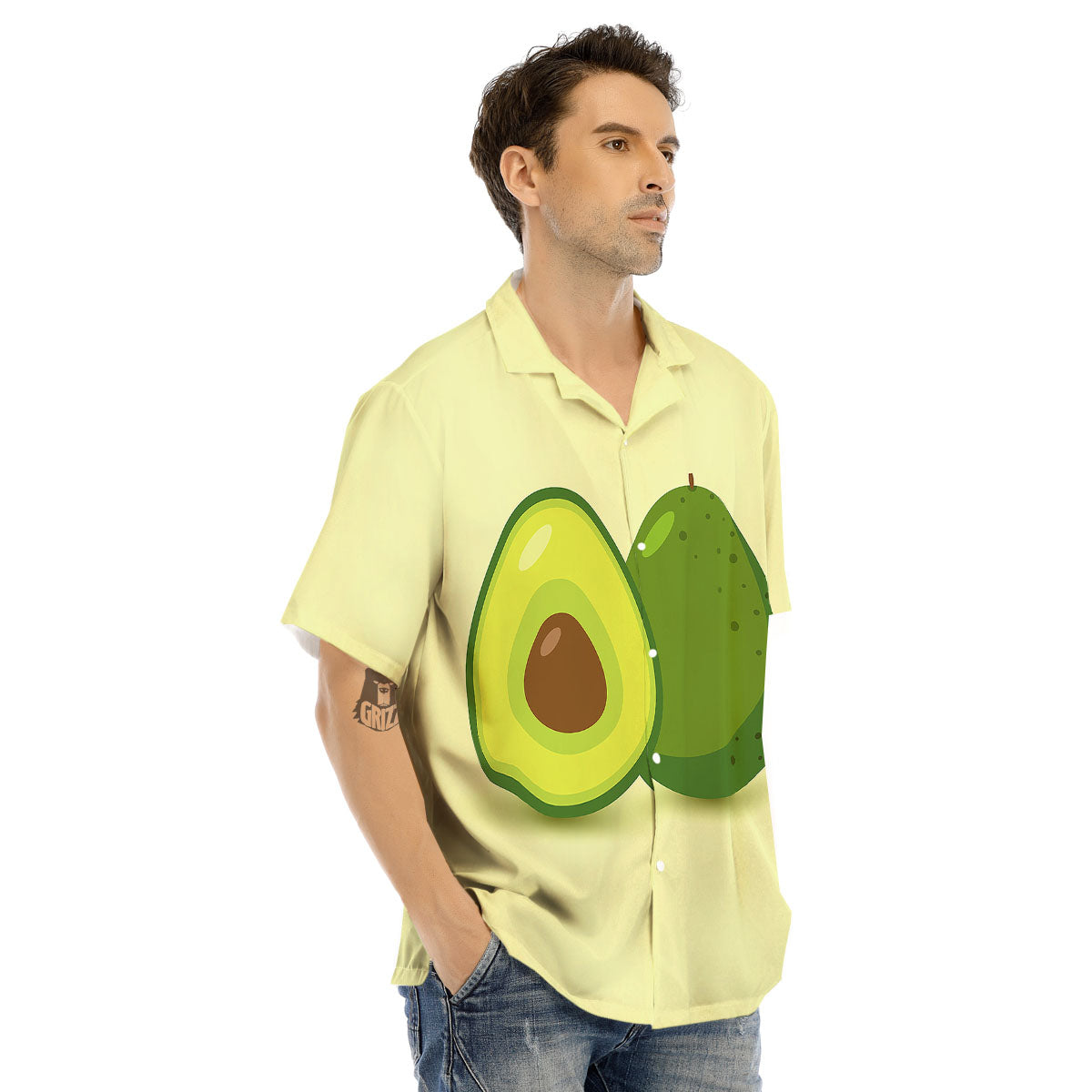 Avocado Green Print Men's Hawaiian Shirt-grizzshop