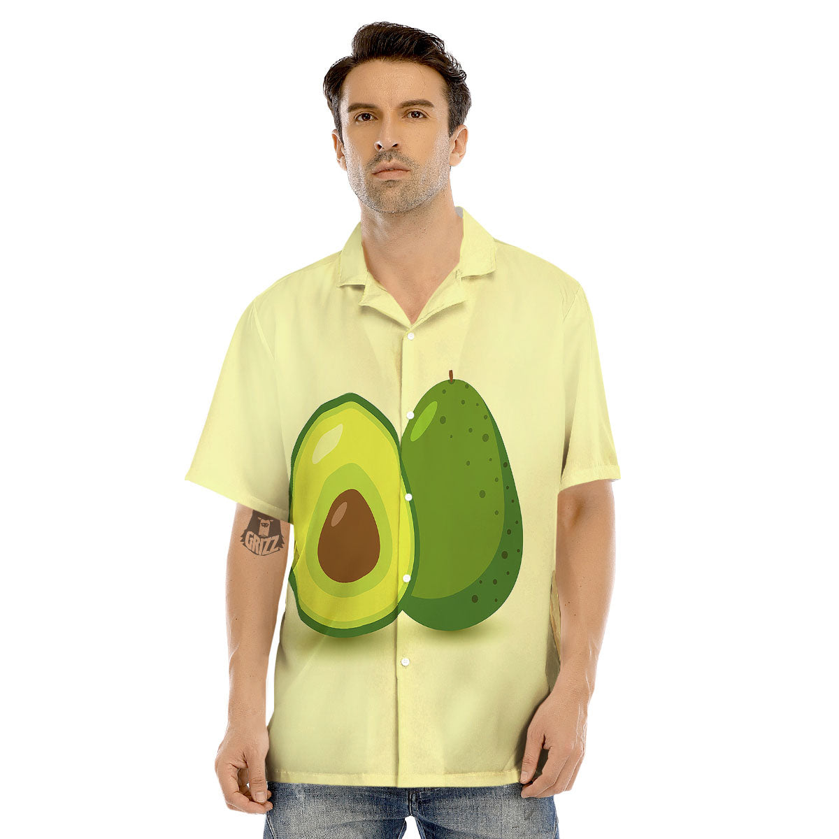 Avocado Green Print Men's Hawaiian Shirt-grizzshop