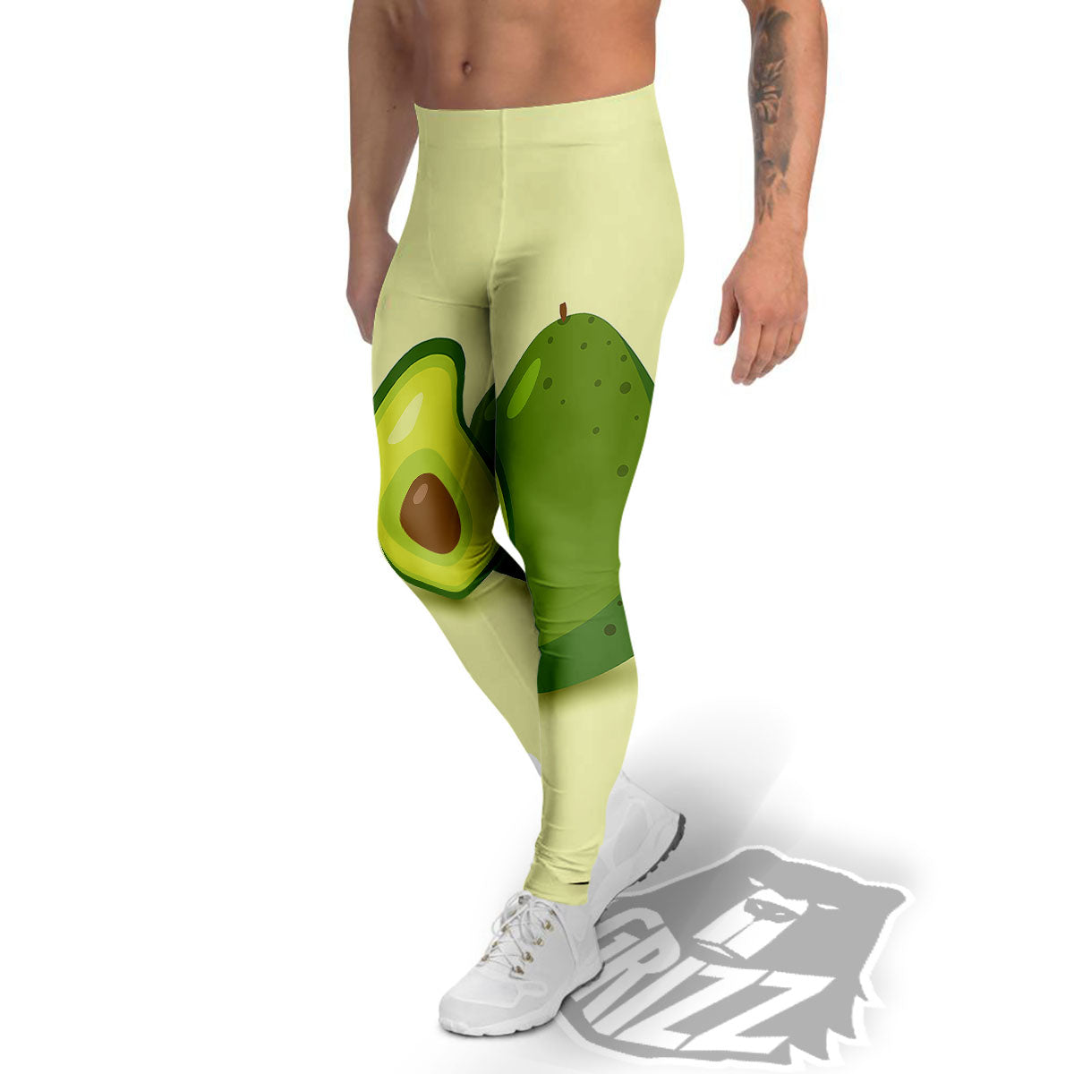Avocado Green Print Men's Leggings-grizzshop