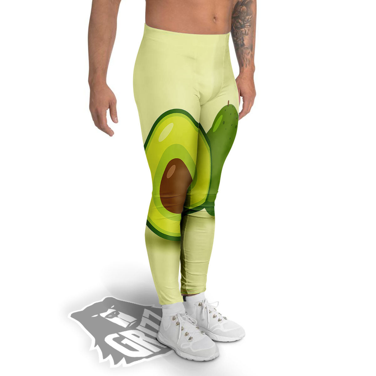 Avocado Green Print Men's Leggings-grizzshop