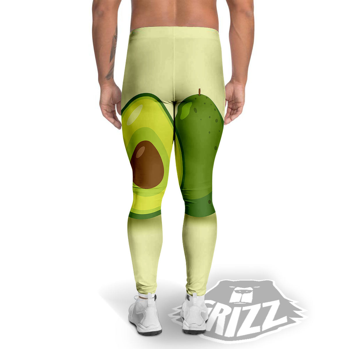 Avocado Green Print Men's Leggings-grizzshop
