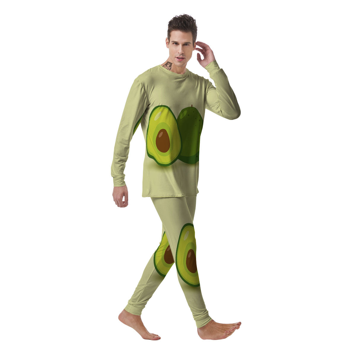 Avocado Green Print Men's Pajamas-grizzshop