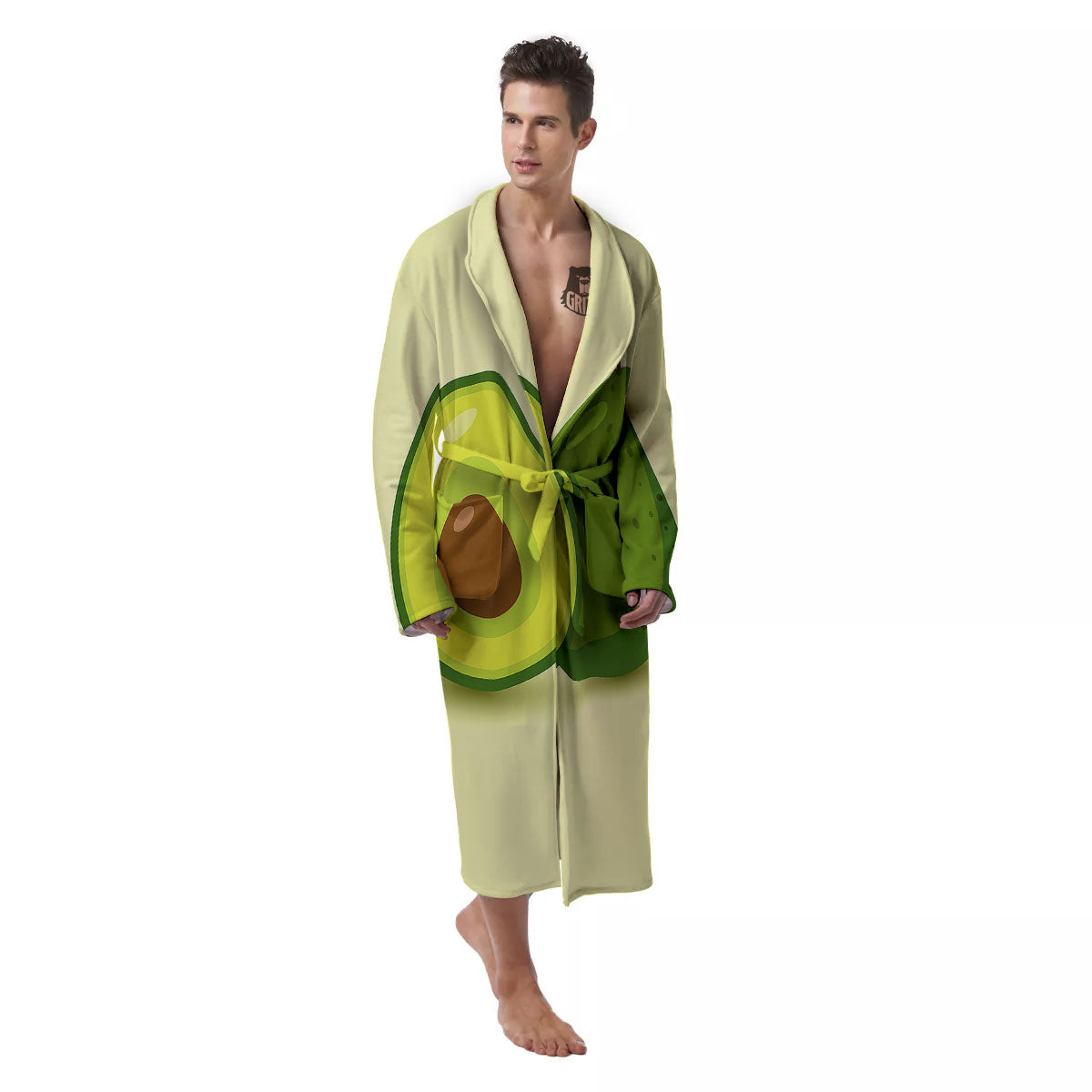 Avocado Green Print Men's Robe-grizzshop