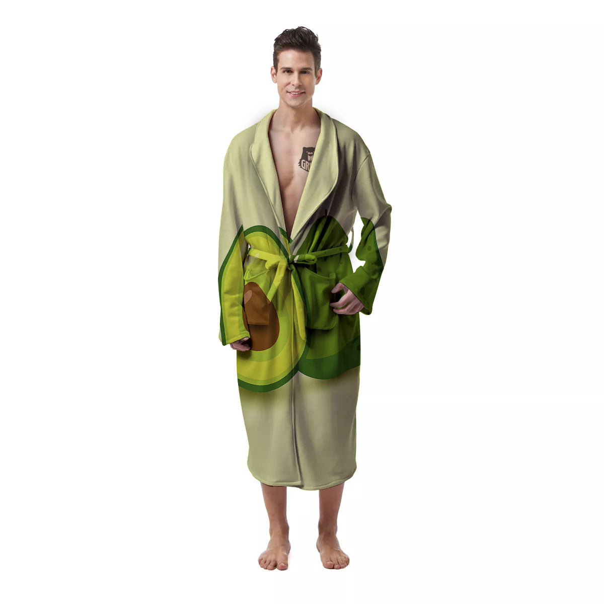 Avocado Green Print Men's Robe-grizzshop