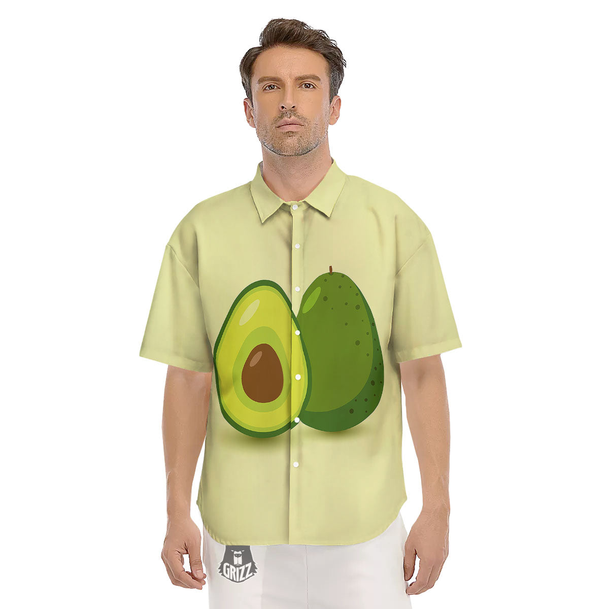 Avocado Green Print Men's Short Sleeve Shirts-grizzshop