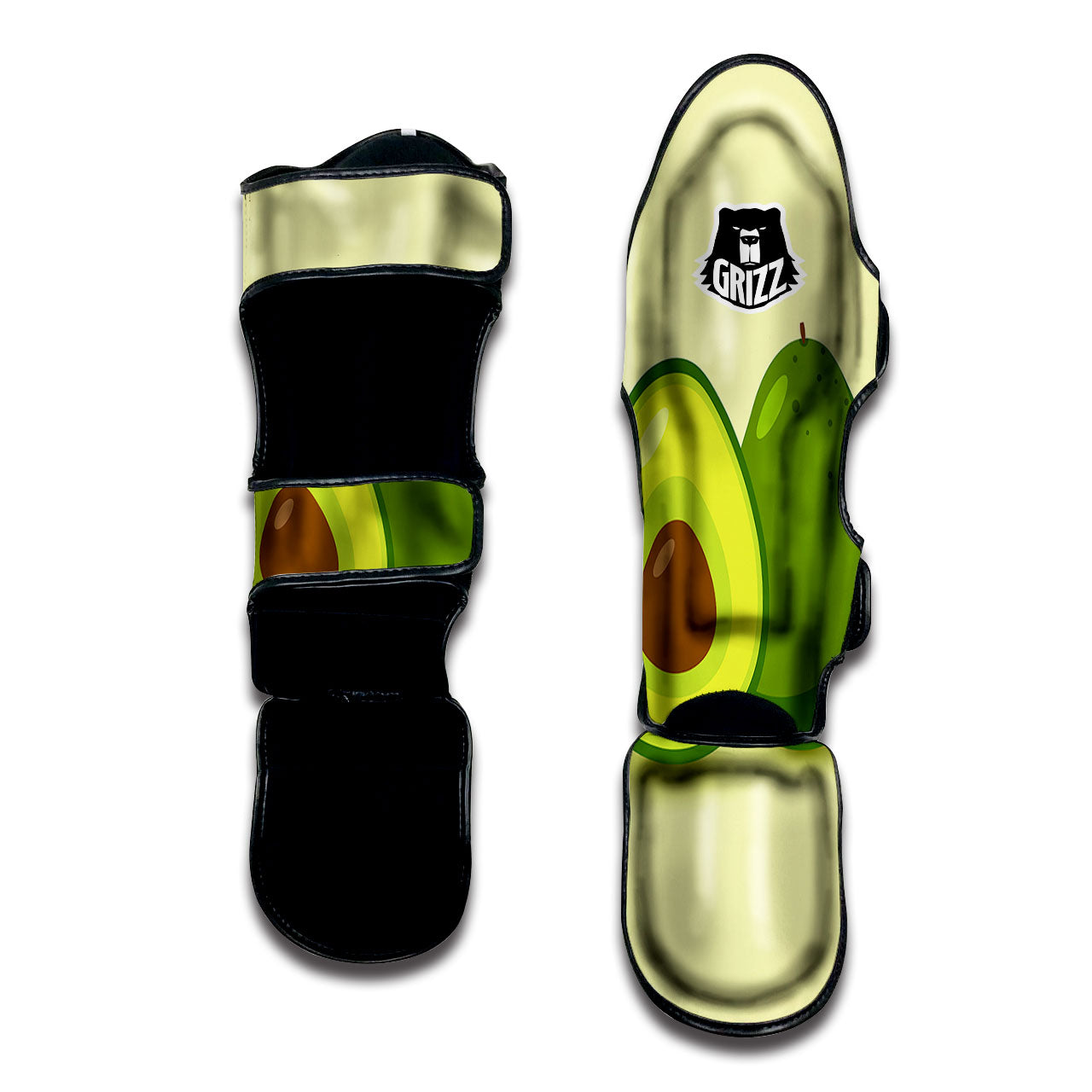 Avocado Green Print Muay Thai Shin Guards-grizzshop