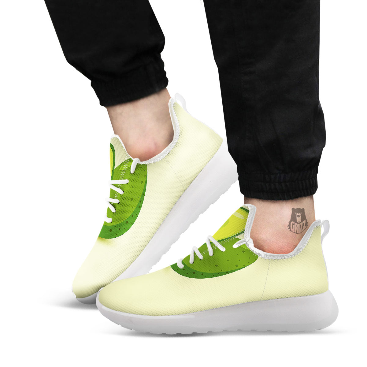 Avocado Green Print White Athletic Shoes-grizzshop