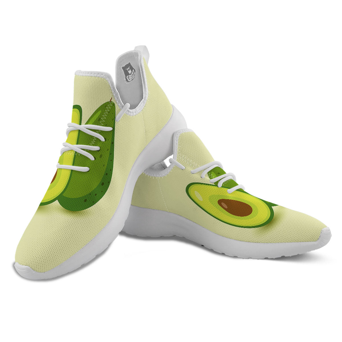 Avocado Green Print White Athletic Shoes-grizzshop