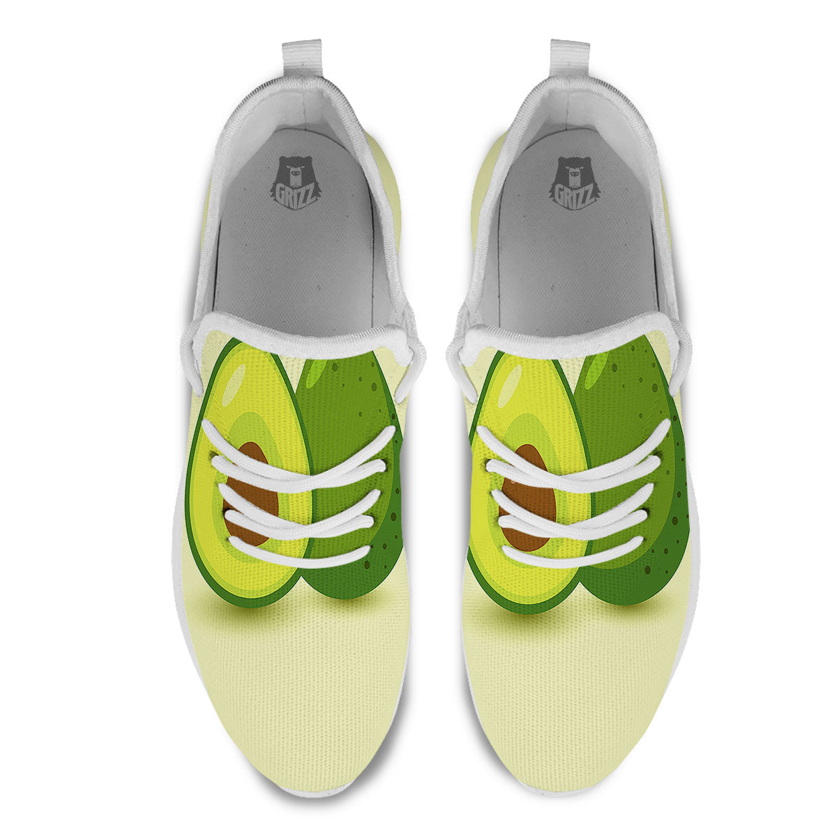 Avocado Green Print White Athletic Shoes-grizzshop