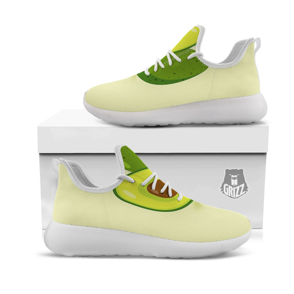 Avocado Green Print White Athletic Shoes-grizzshop