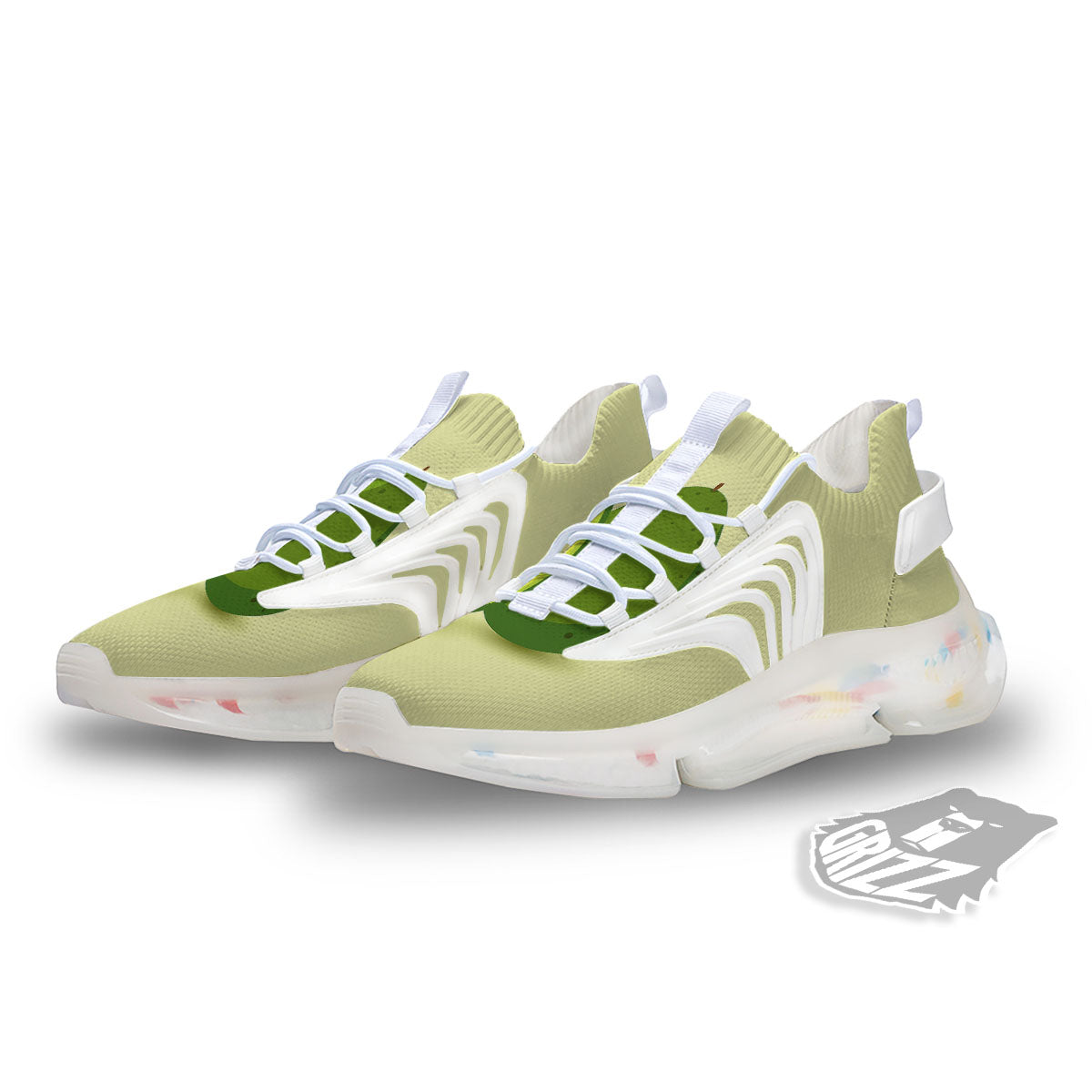 Avocado Green Print White Gym Shoes-grizzshop