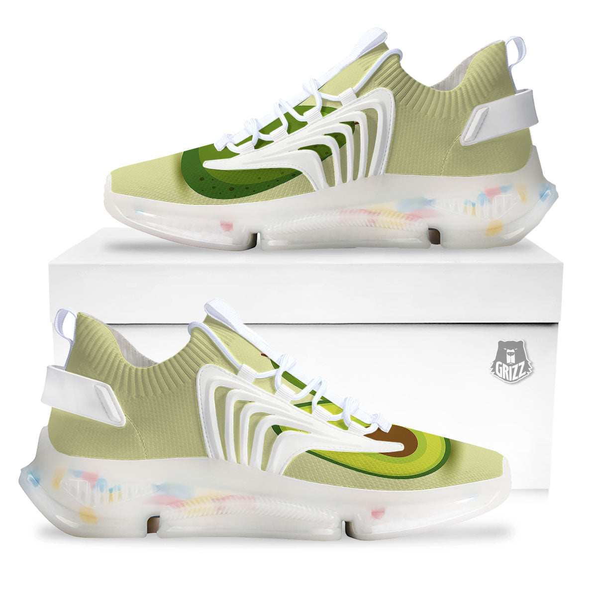 Avocado Green Print White Gym Shoes-grizzshop
