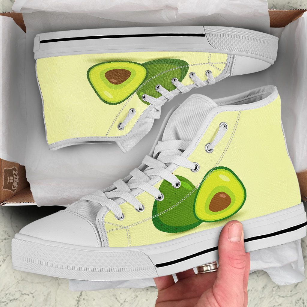 Avocado Green Print White High Top Shoes-grizzshop