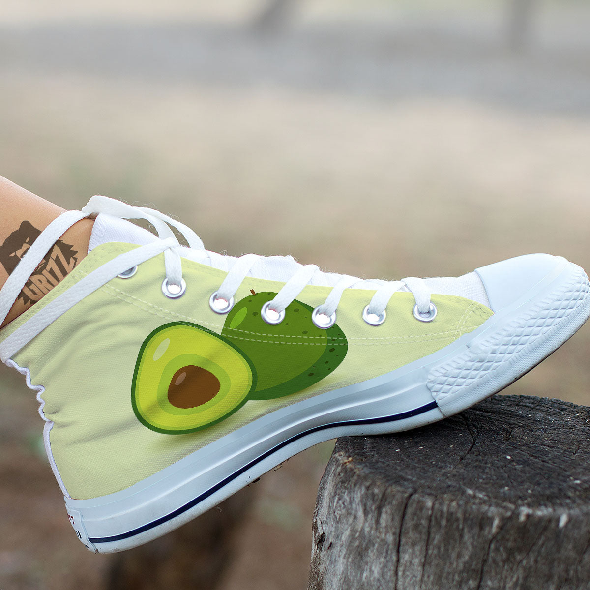 Avocado Green Print White High Top Shoes-grizzshop
