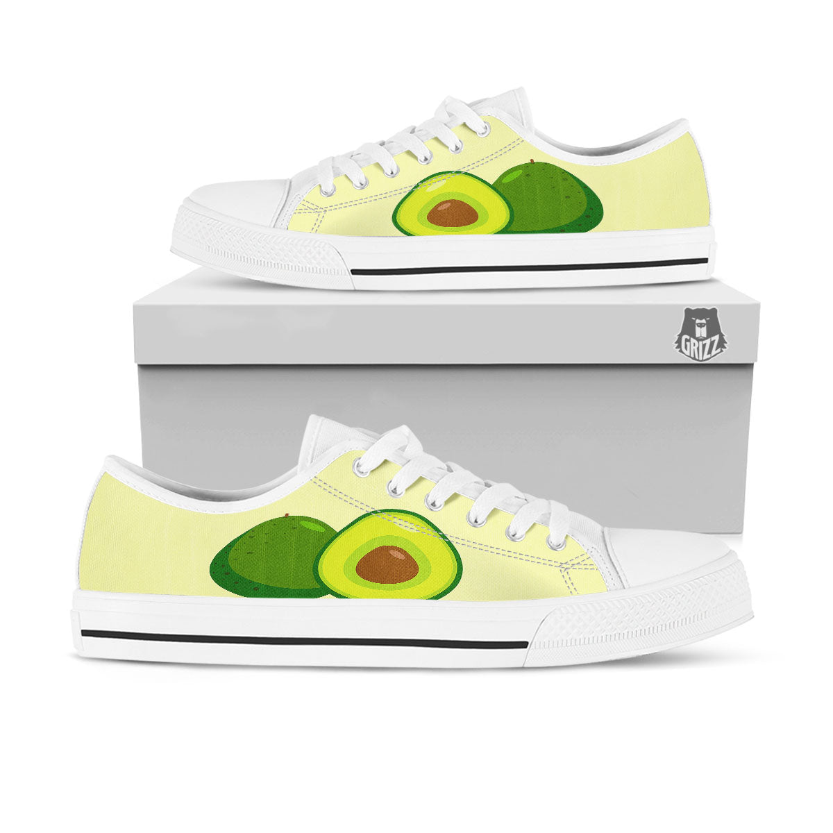 Avocado Green Print White Low Top Shoes-grizzshop