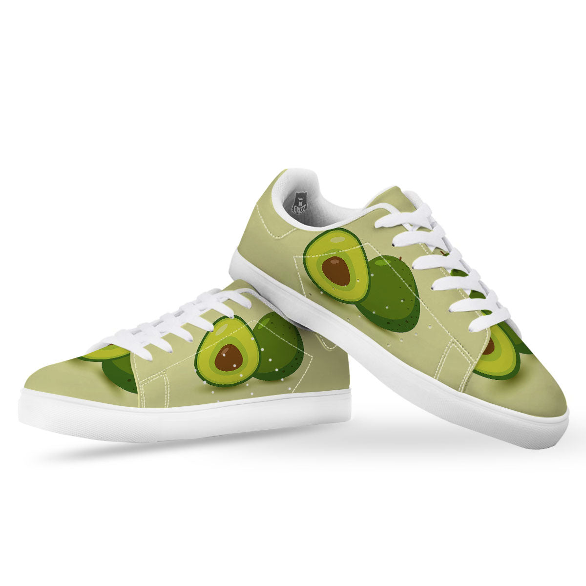 Avocado Green Print White Low Top Sneakers-grizzshop