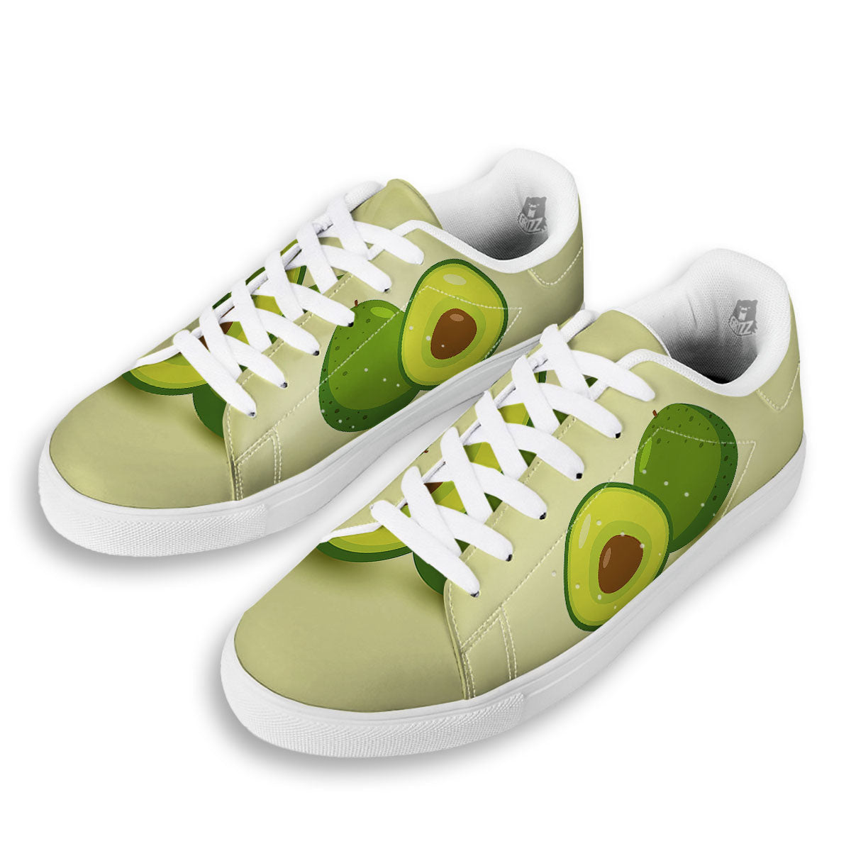 Avocado Green Print White Low Top Sneakers-grizzshop