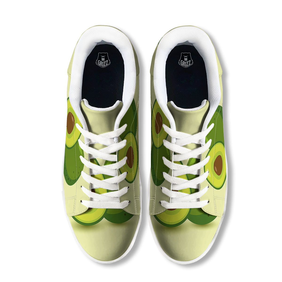 Avocado Green Print White Low Top Sneakers-grizzshop
