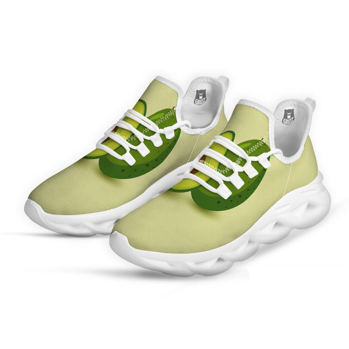Avocado Green Print White Running Shoes-grizzshop