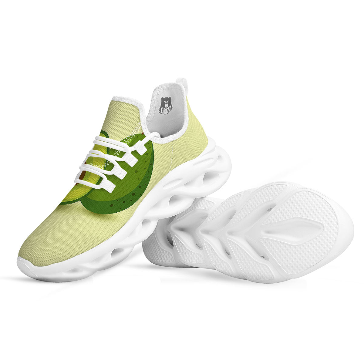 Avocado Green Print White Running Shoes-grizzshop