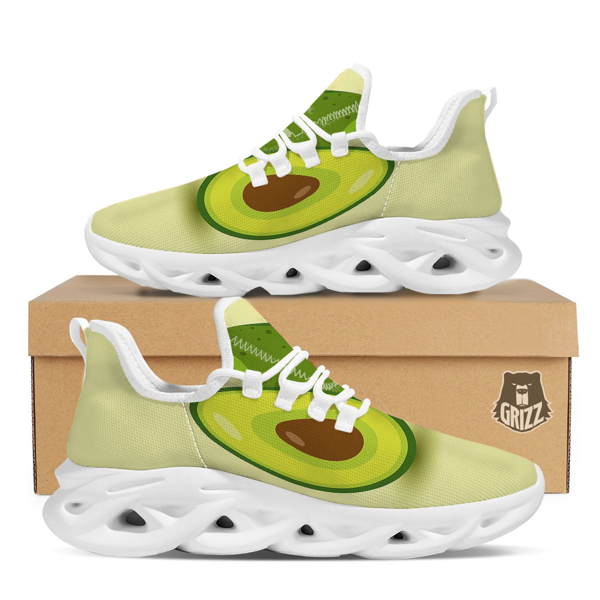 Avocado Green Print White Running Shoes-grizzshop