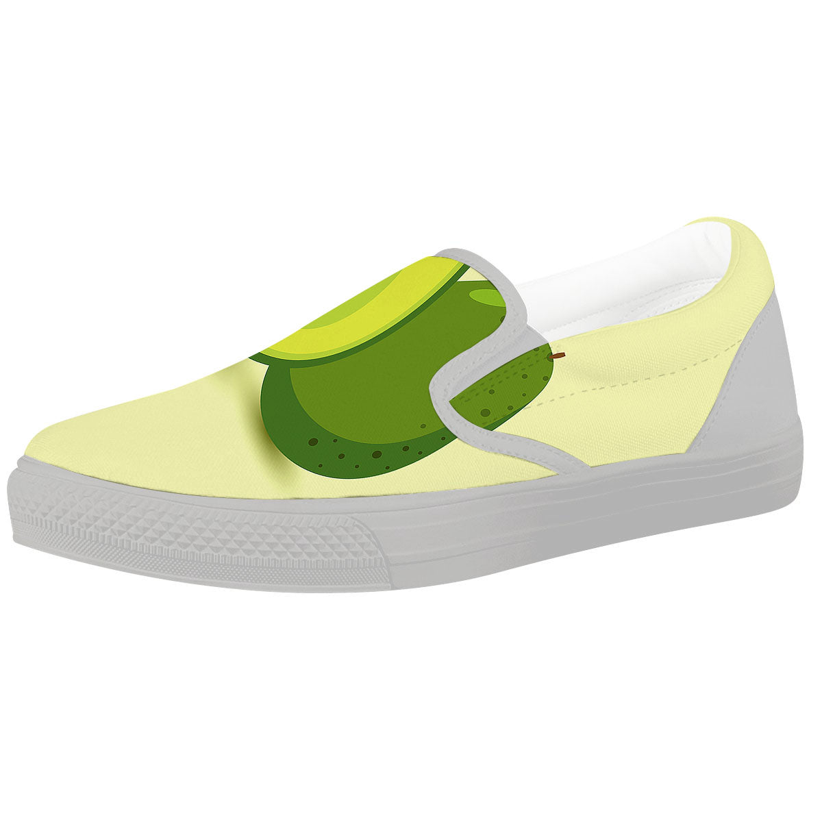 Avocado Green Print White Slip On Shoes-grizzshop