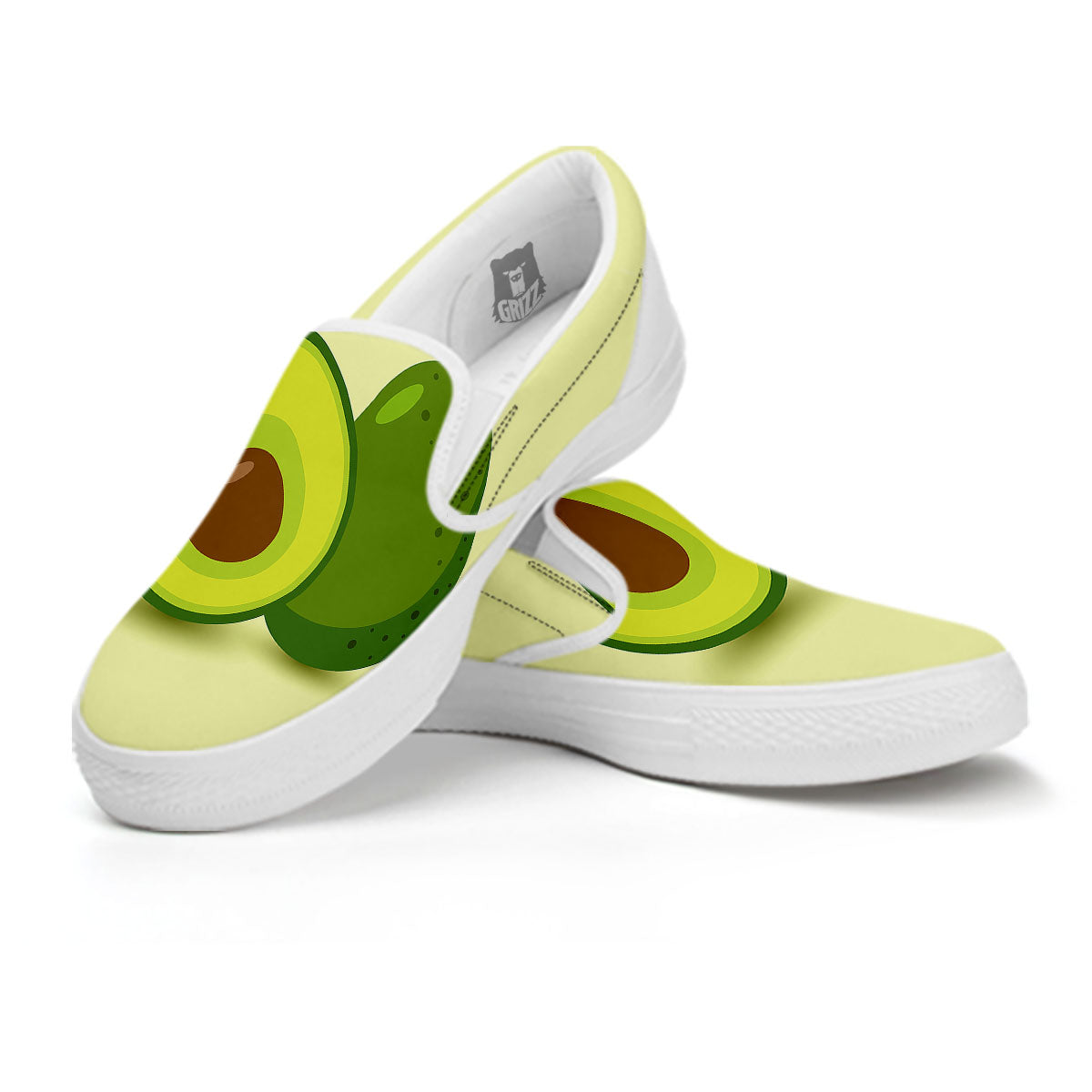 Avocado Green Print White Slip On Shoes-grizzshop