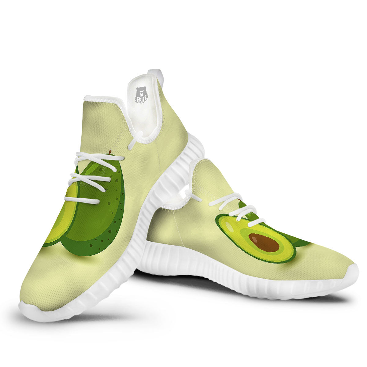 Avocado Green Print White Walking Shoes-grizzshop