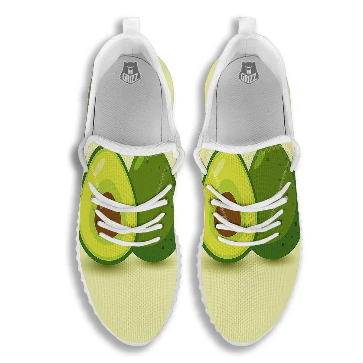 Avocado Green Print White Walking Shoes-grizzshop